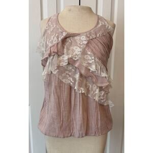 Poetry Bubble Hem Tank Women Sz 8 Pink Lace Fairy Festival Y2K Coquette Feminine